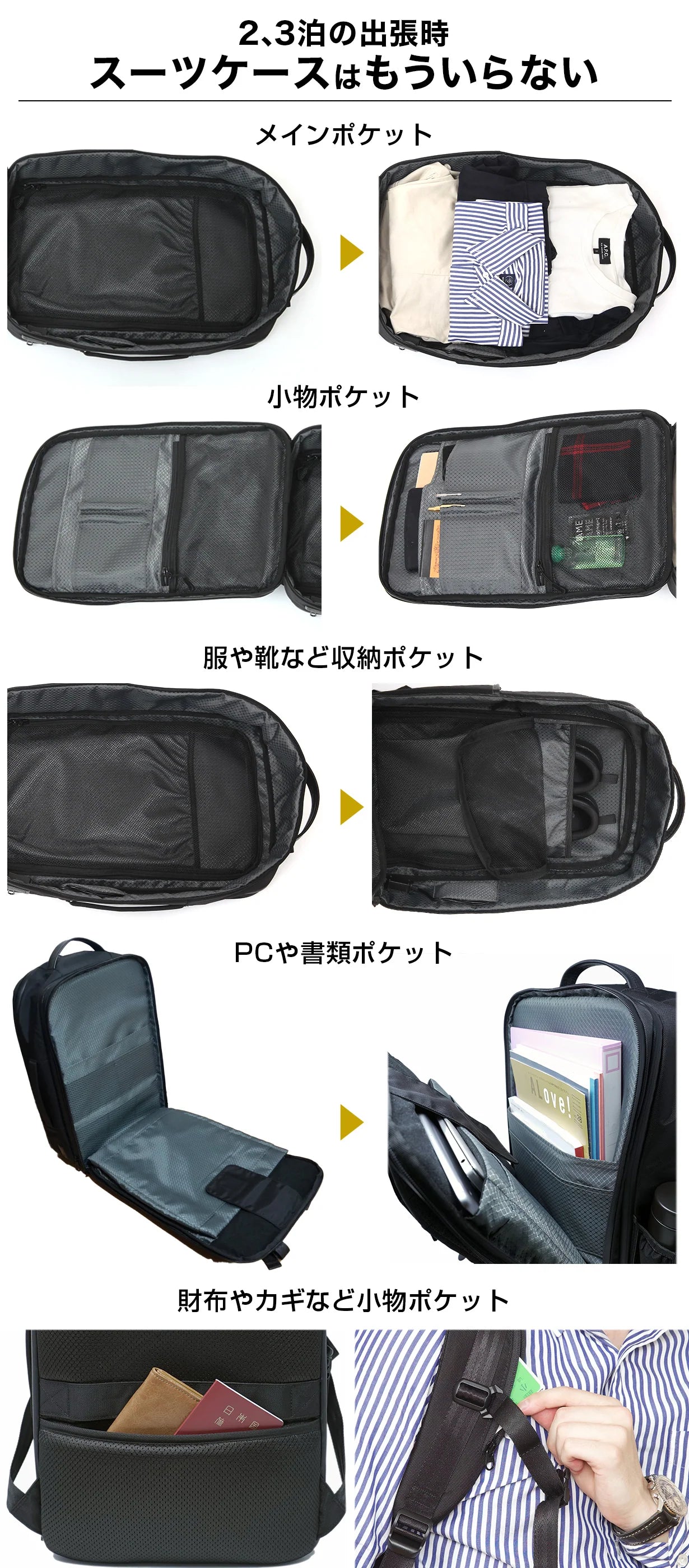 Evoon トラベルバックパック・容量27L~拡張時40L【送料無料・3営業日以内に発送】